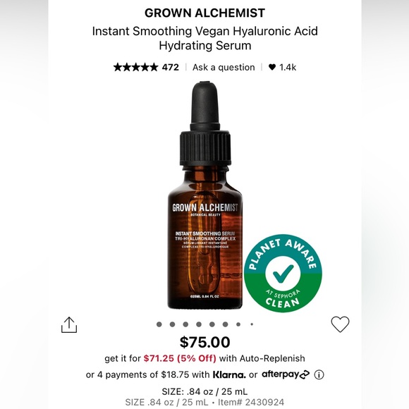 GROWN ALCHEMIST
Instant Smoothing Vegan Hyaluronic Acid
Hydrating Serum - Picture 3 of 3